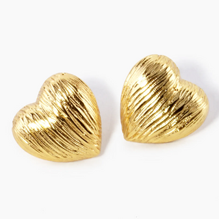 Y92- 18K Gold Dipped Brushed Brass 13mm Puffy Heart Stud Earrings(gold & Silver availiable) 