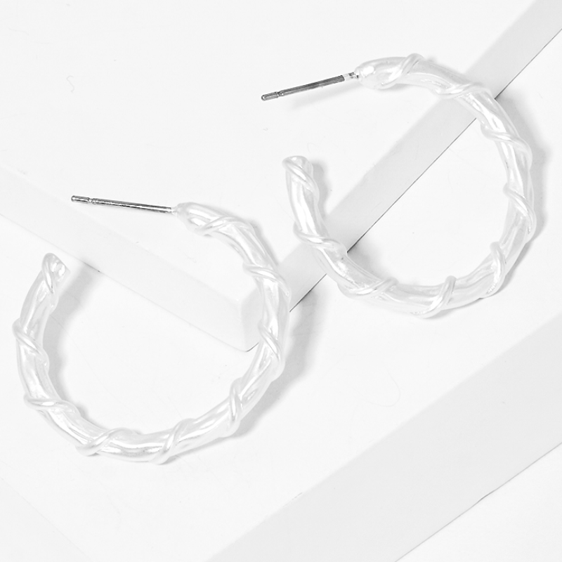 M13- 25MM TEXTURED METAL HOOP EARRINGS (available in Matte Gold & Matte Silver)  - Thumbnail (Preview) 3