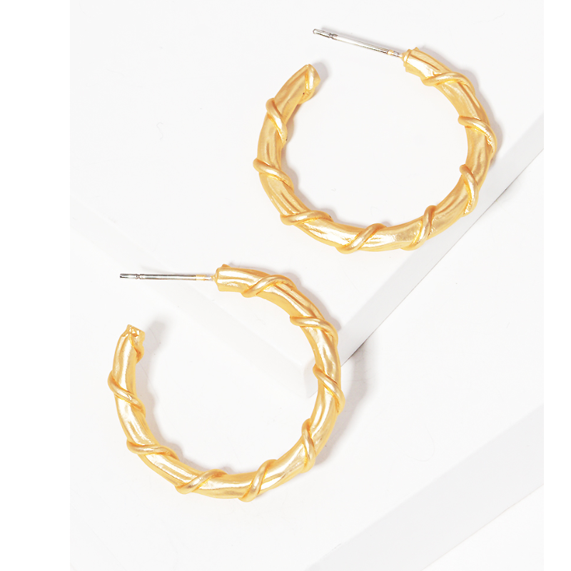 M13- 25MM TEXTURED METAL HOOP EARRINGS (available in Matte Gold & Matte Silver)  Main Image