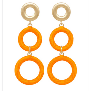 C68- Orange Wrapped 3 Circle Drop Earrings