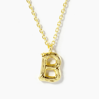 BB1- 18K Gold Dipped 9mm Bamboo Initial Pendant Necklace - Thumbnail 3