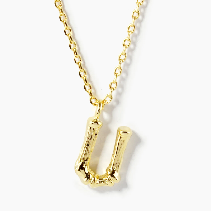 BB1- 18K Gold Dipped 9mm Bamboo Initial Pendant Necklace - Thumbnail (Preview) 21