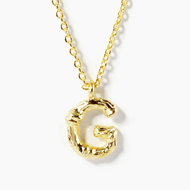 BB1- 18K Gold Dipped 9mm Bamboo Initial Pendant Necklace - Thumbnail (Preview) 8