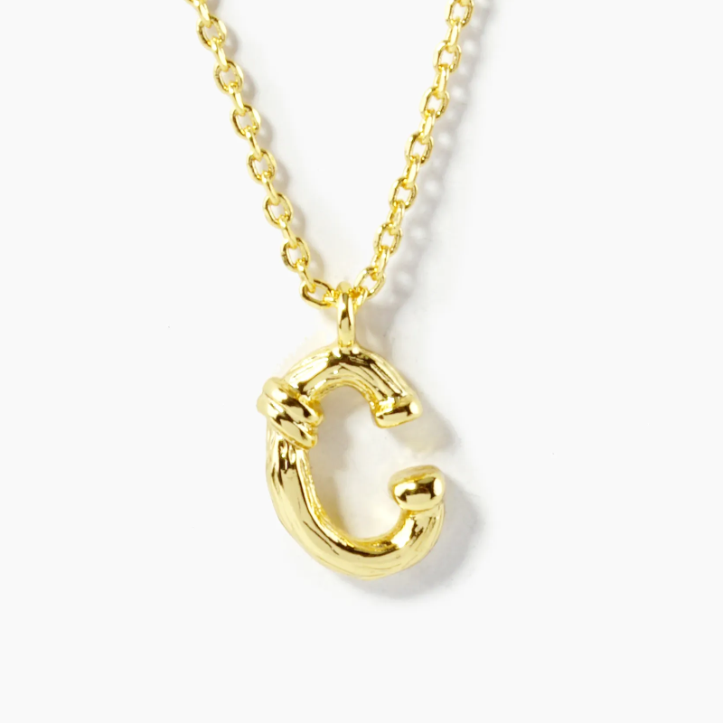 BB1- 18K Gold Dipped 9mm Bamboo Initial Pendant Necklace - Thumbnail (Preview) 4