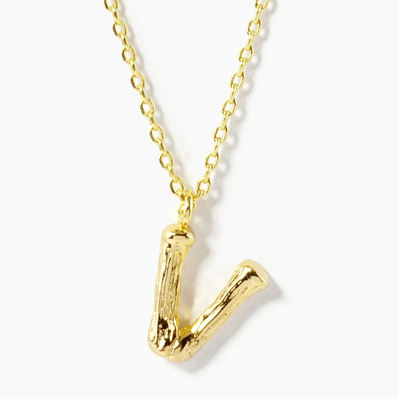 BB1- 18K Gold Dipped 9mm Bamboo Initial Pendant Necklace - Thumbnail (Preview) 22