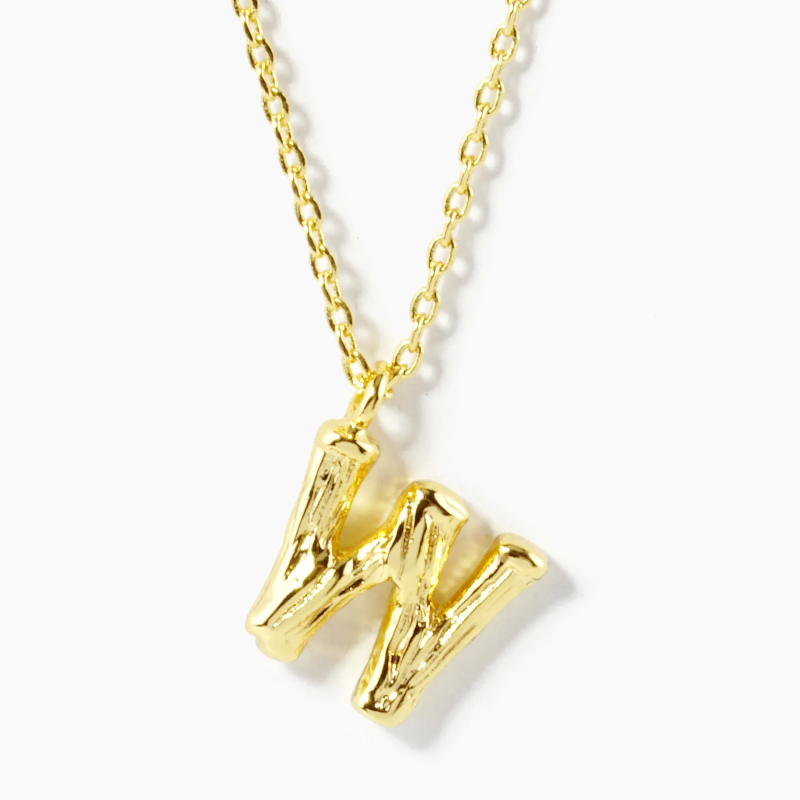 BB1- 18K Gold Dipped 9mm Bamboo Initial Pendant Necklace - Thumbnail (Preview) 23