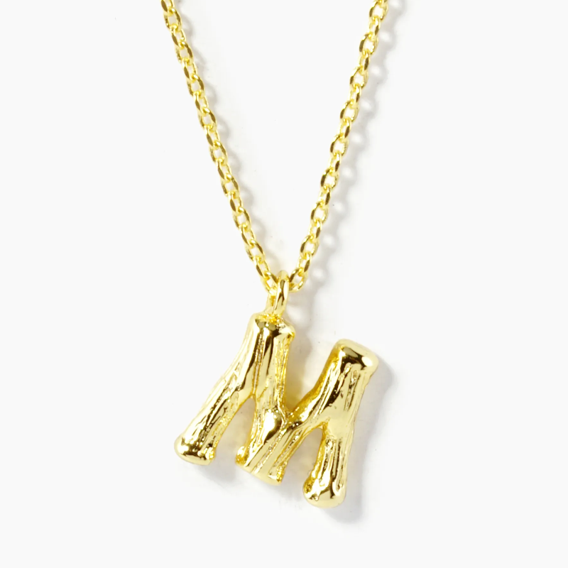 BB1- 18K Gold Dipped 9mm Bamboo Initial Pendant Necklace - Thumbnail (Preview) 14