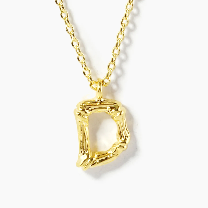 BB1- 18K Gold Dipped 9mm Bamboo Initial Pendant Necklace - Thumbnail (Preview) 5