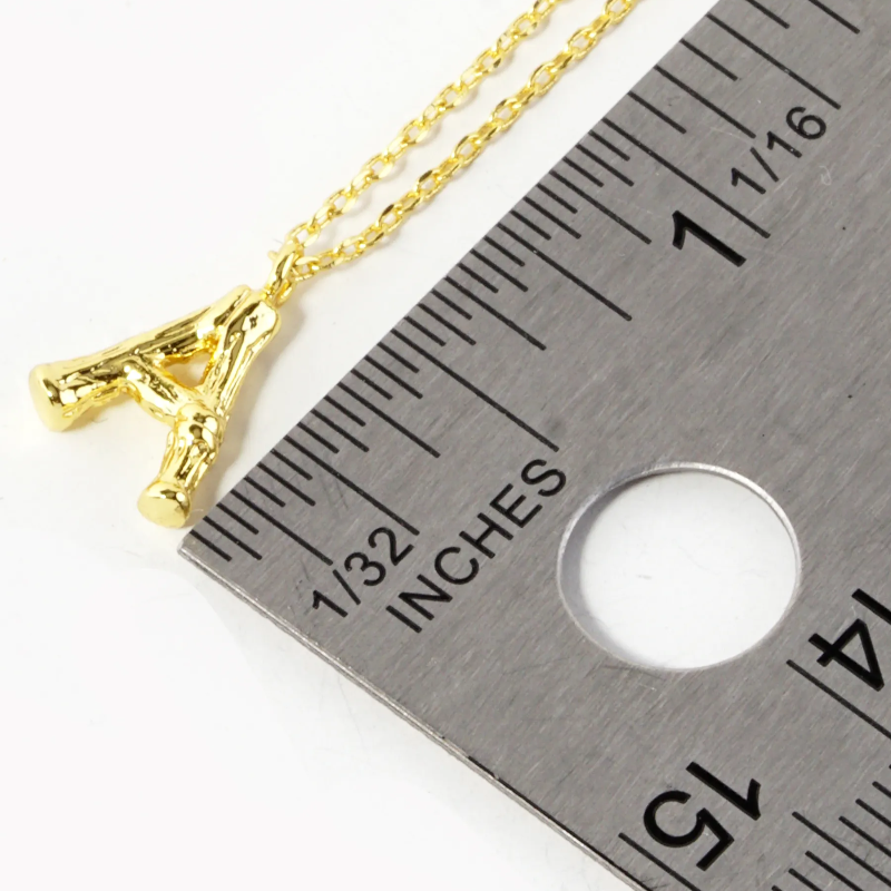 BB1- 18K Gold Dipped 9mm Bamboo Initial Pendant Necklace - Thumbnail (Preview) 2