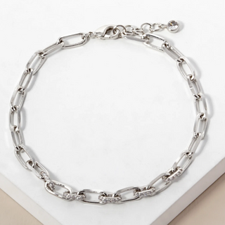 CL2-White Gold Dipped CZ Pave Delicate Link Chain Bracelet (also available in Gold)