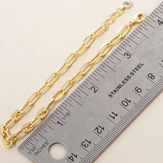 CL2-White Gold Dipped CZ Pave Delicate Link Chain Bracelet (also available in Gold) - Thumbnail 3