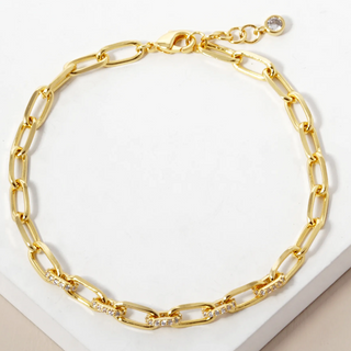 CL2-White Gold Dipped CZ Pave Delicate Link Chain Bracelet (also available in Gold) - Thumbnail 2