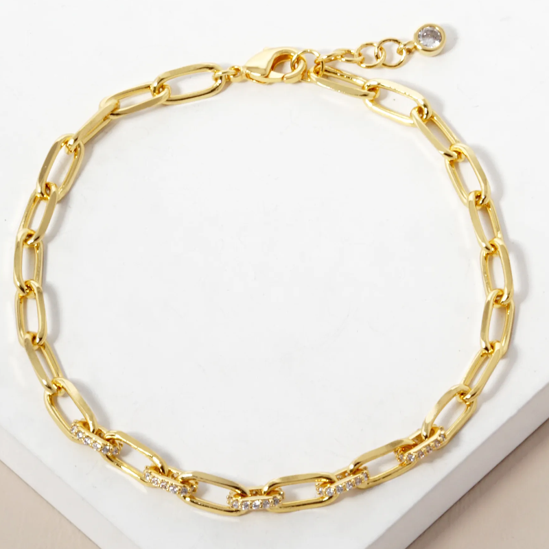 CL2-White Gold Dipped CZ Pave Delicate Link Chain Bracelet (also available in Gold) - Thumbnail (Preview) 2