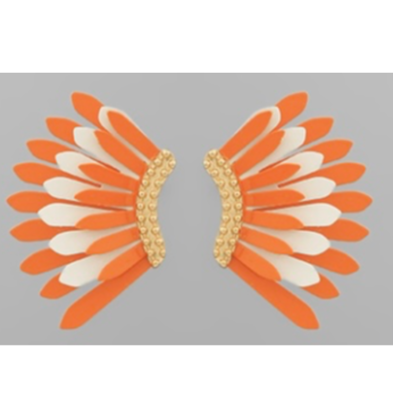 T21- 1 3/4” orange & white coated wing ear rings Main Image