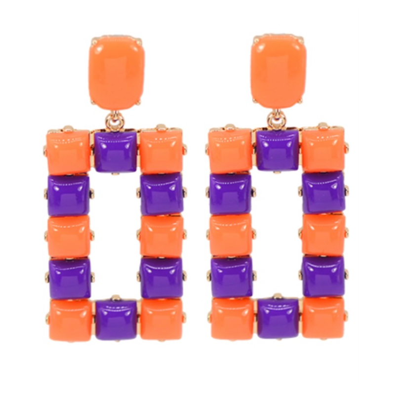 C17- Orange & Purple Rectangle Earrings Main Image