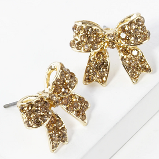 Y26-Crystal Pave 20mm Ribbon Bow Post Stud Earrings (13 color options) - Thumbnail 8