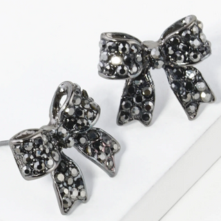 Y26-Crystal Pave 20mm Ribbon Bow Post Stud Earrings (13 color options) - Thumbnail 6