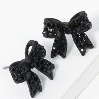 Y26-Crystal Pave 20mm Ribbon Bow Post Stud Earrings (13 color options) - Thumbnail 7