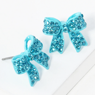 Y26-Crystal Pave 20mm Ribbon Bow Post Stud Earrings (13 color options)