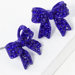 Y26-Crystal Pave 20mm Ribbon Bow Post Stud Earrings (13 color options) - Thumbnail 12