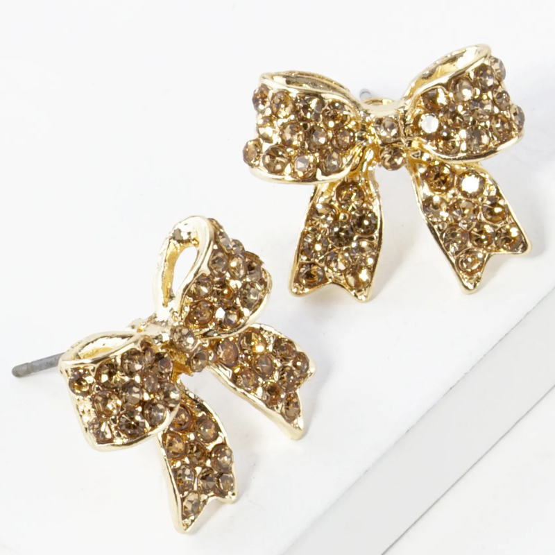 Y26-Crystal Pave 20mm Ribbon Bow Post Stud Earrings (13 color options) - Thumbnail (Preview) 8