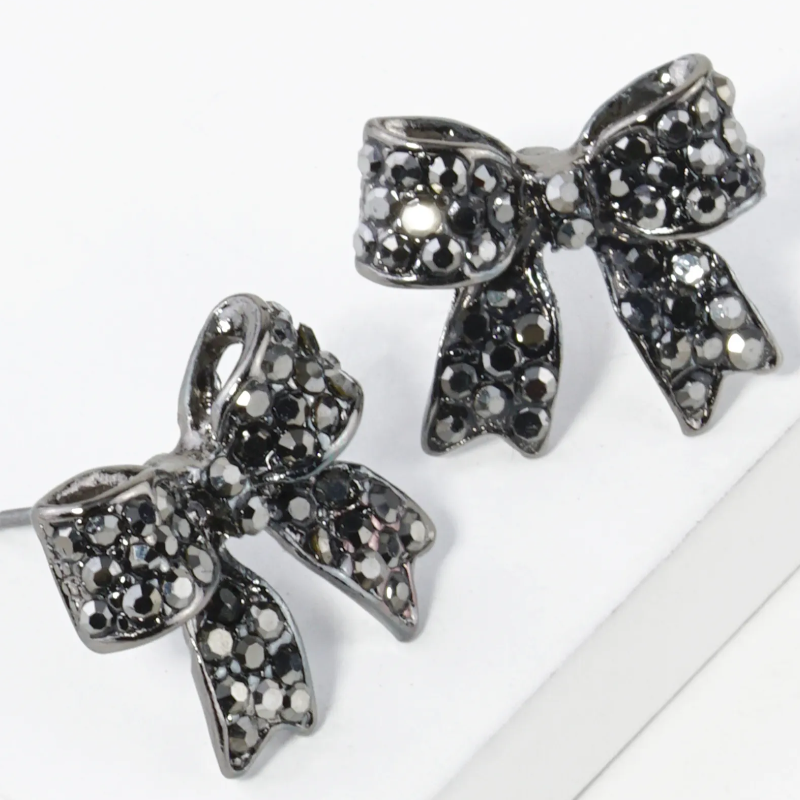 Y26-Crystal Pave 20mm Ribbon Bow Post Stud Earrings (13 color options) - Thumbnail (Preview) 6