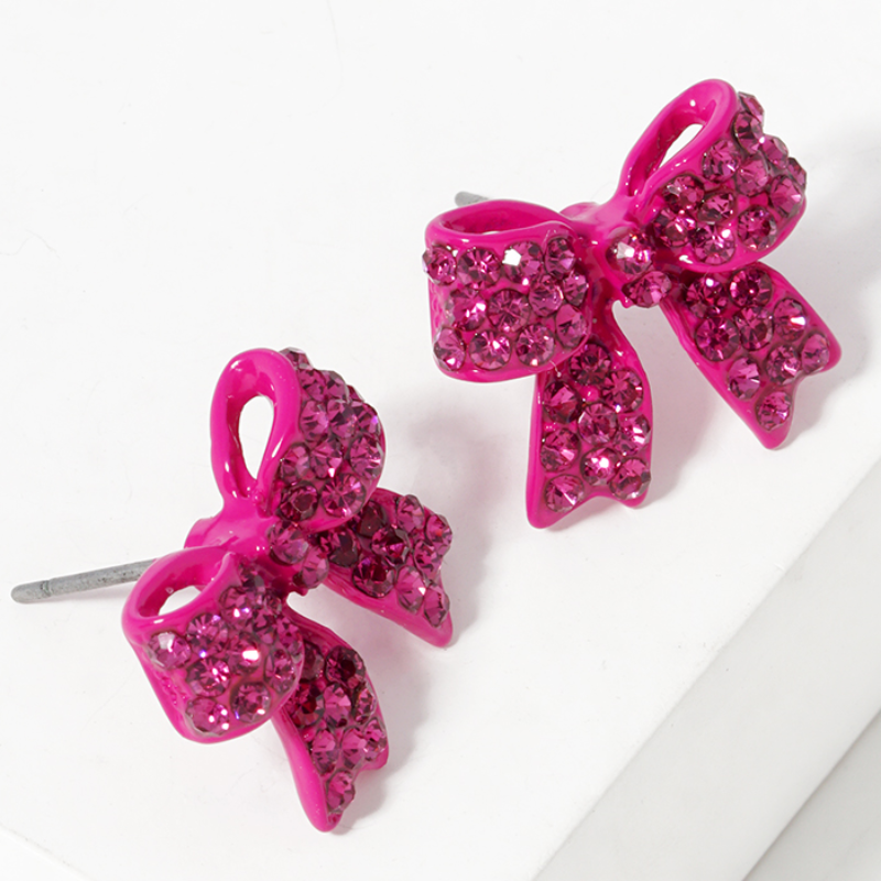 Y26-Crystal Pave 20mm Ribbon Bow Post Stud Earrings (13 color options) - Thumbnail (Preview) 4