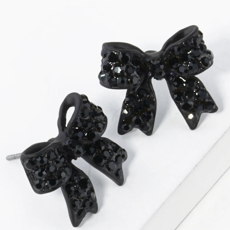 Y26-Crystal Pave 20mm Ribbon Bow Post Stud Earrings (13 color options) - Thumbnail (Preview) 7