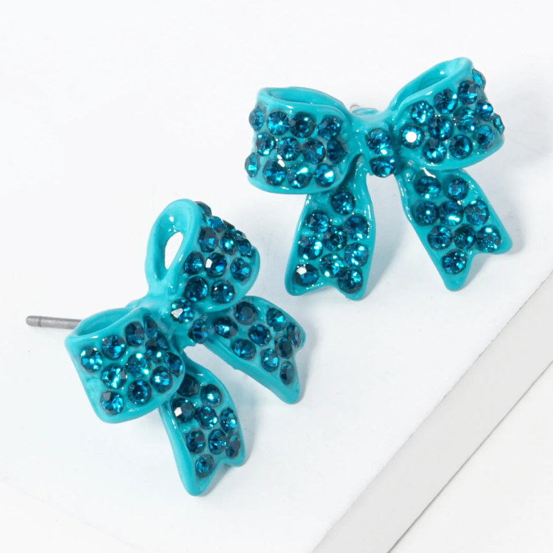 Y26-Crystal Pave 20mm Ribbon Bow Post Stud Earrings (13 color options) - Thumbnail (Preview) 2