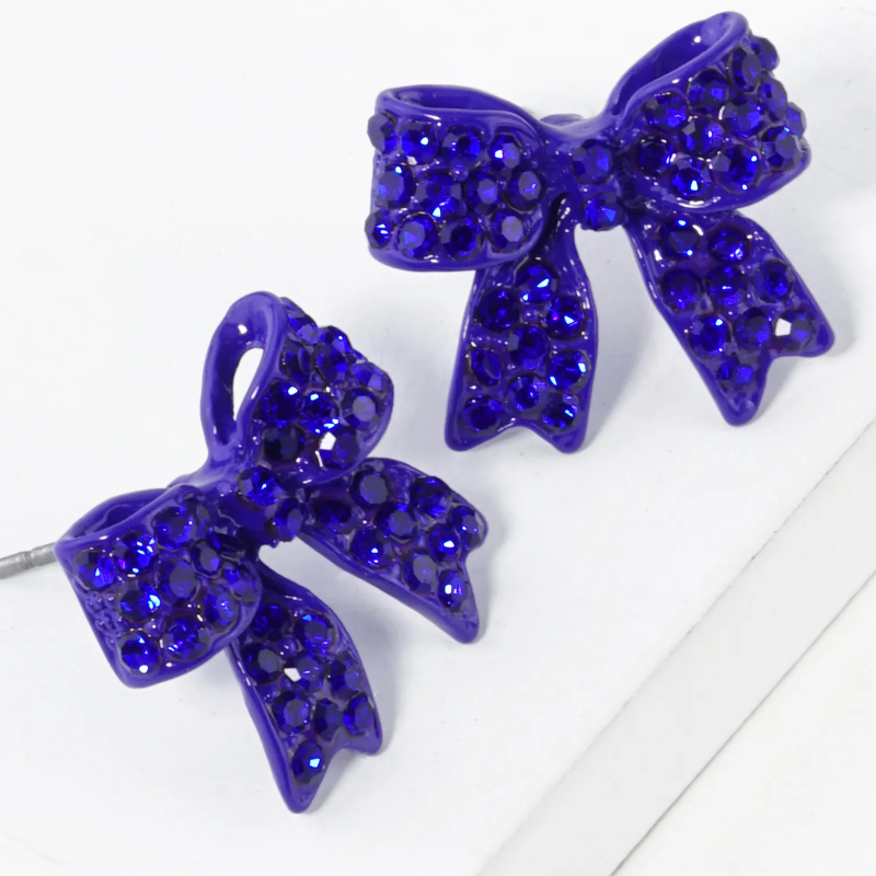 Y26-Crystal Pave 20mm Ribbon Bow Post Stud Earrings (13 color options) - Thumbnail (Preview) 12