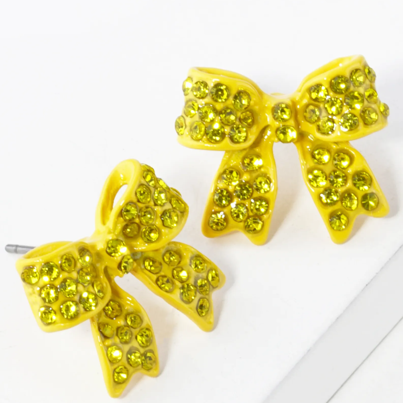 Y26-Crystal Pave 20mm Ribbon Bow Post Stud Earrings (13 color options) - Thumbnail (Preview) 3