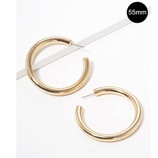 CL9- 55mm metal plated resin lightweight hollow open hoop earrings (Gold & Rhodium available) - Thumbnail 2