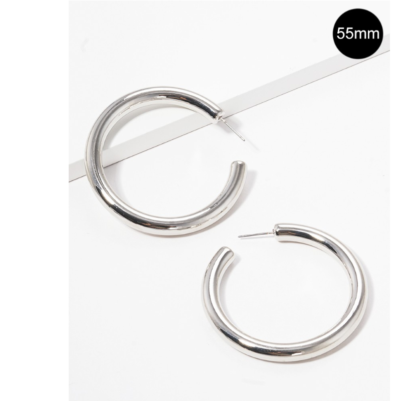 CL9- 55mm metal plated resin lightweight hollow open hoop earrings (Gold & Rhodium available) - Thumbnail (Preview) 3