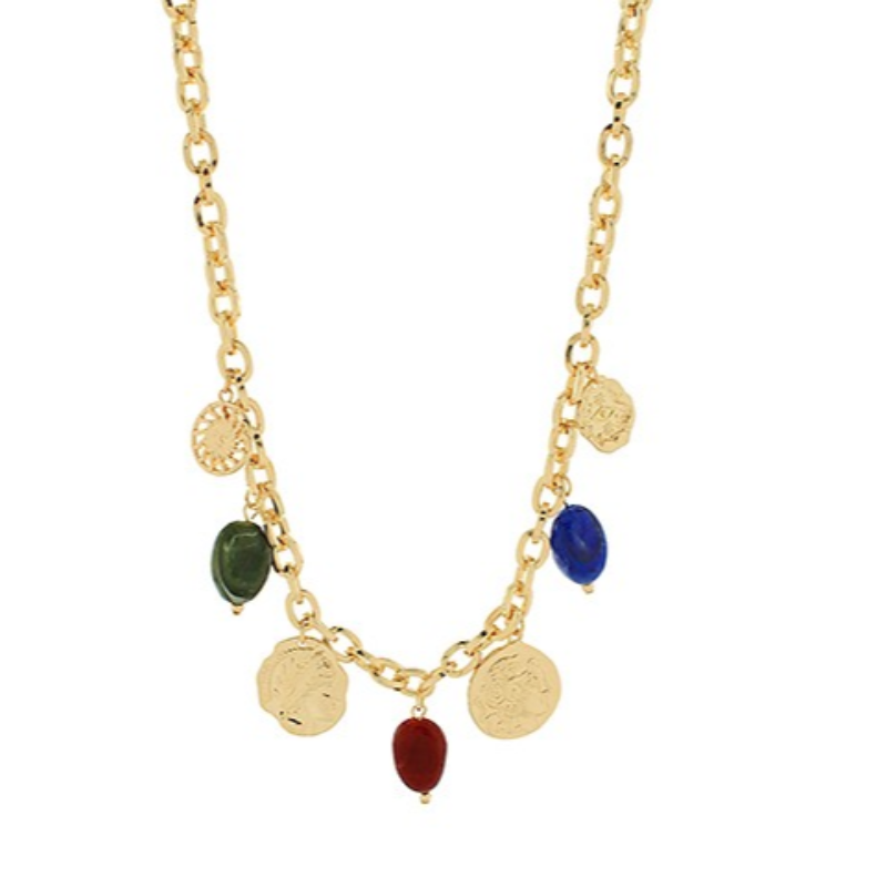 N30-Color Stone & Coin Necklace Main Image