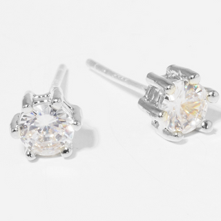 CL15- Gold Dipped 6-Prong Crown 4mm CZ Sterling Silver Post Stud Earrings (available in Gold & Rhodium) - Thumbnail 3