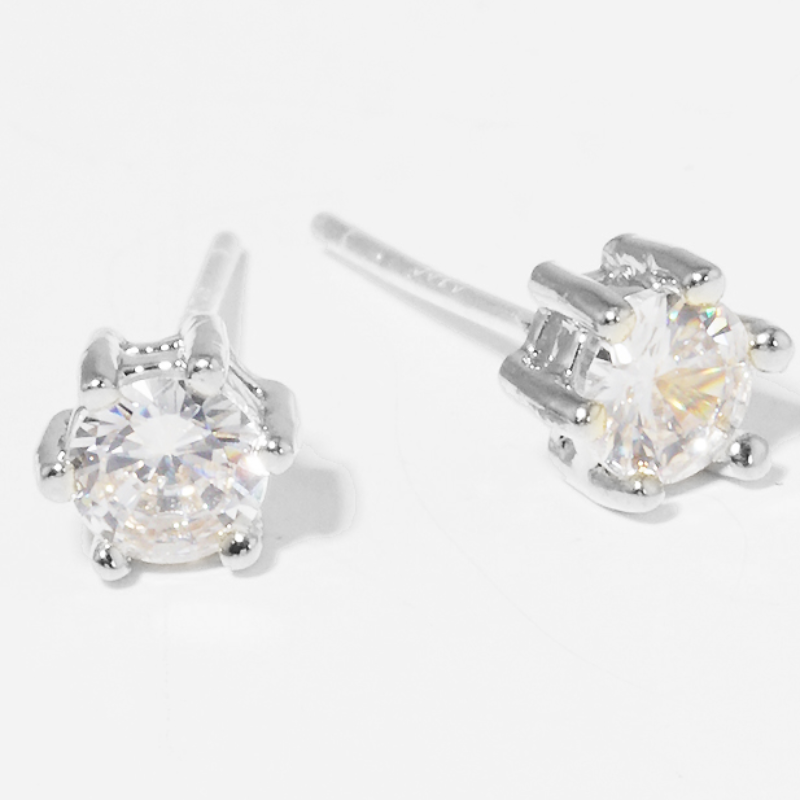 CL15- Gold Dipped 6-Prong Crown 4mm CZ Sterling Silver Post Stud Earrings (available in Gold & Rhodium) - Thumbnail (Preview) 3