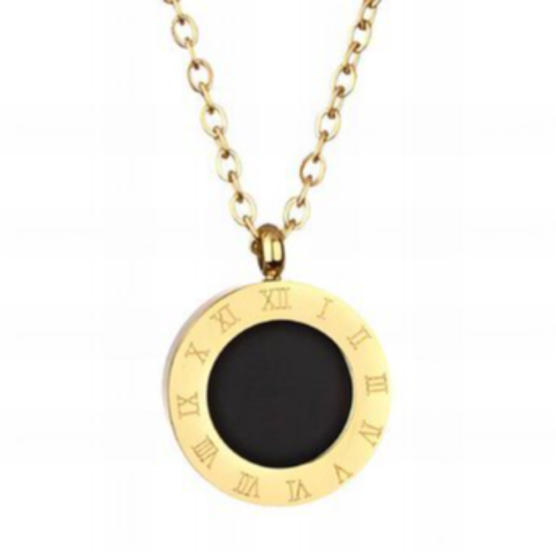 INS15- Roman Numeral Clock Necklace 18K GOLD-PLATED STAINLESS-STEEL NECKLACE Main Image