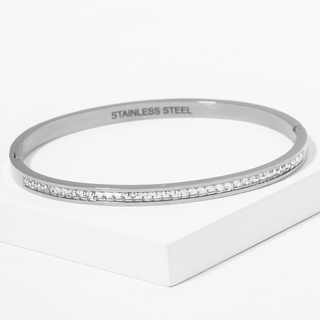 Y12- Crystal Pave Stainless Steel Hinge Bangle Bracelet (also available in white gold) - Thumbnail 2