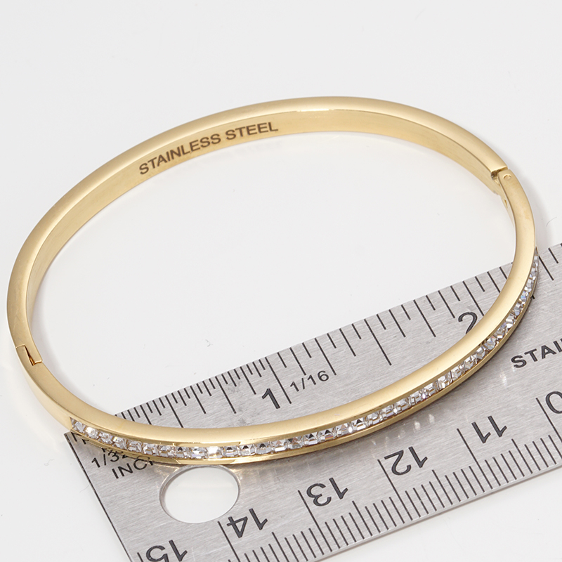 Y12- Crystal Pave Stainless Steel Hinge Bangle Bracelet (also available in white gold) - Thumbnail (Preview) 3