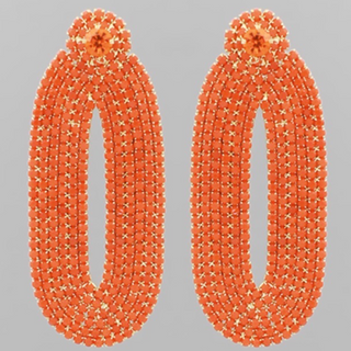 C102- Orange Beaded Stone Oval Shape Earrings 