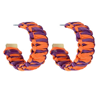 C78- Orange & Purple Raffia 1.5” Wrapped Hoops