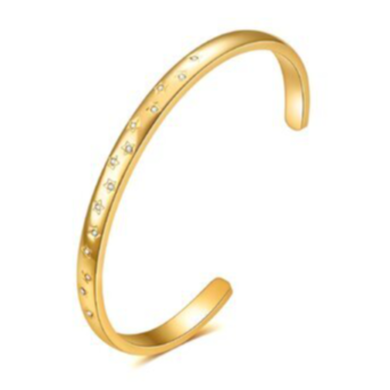 BR14- STAR CZ CUFF 18K GOLD-PLATED STAINLESS-STEEL "STAR" BRACELET Main Image