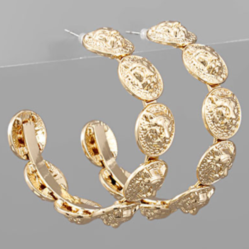 C53-Multi Tiger Head Gold Hoops Main Image