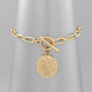 M98- Coin Charm Chain Bracelet - Thumbnail 3