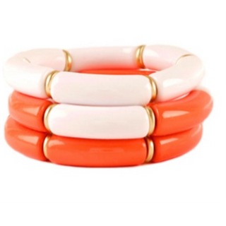 T98- White/Orange Chunky Tube Bracelet