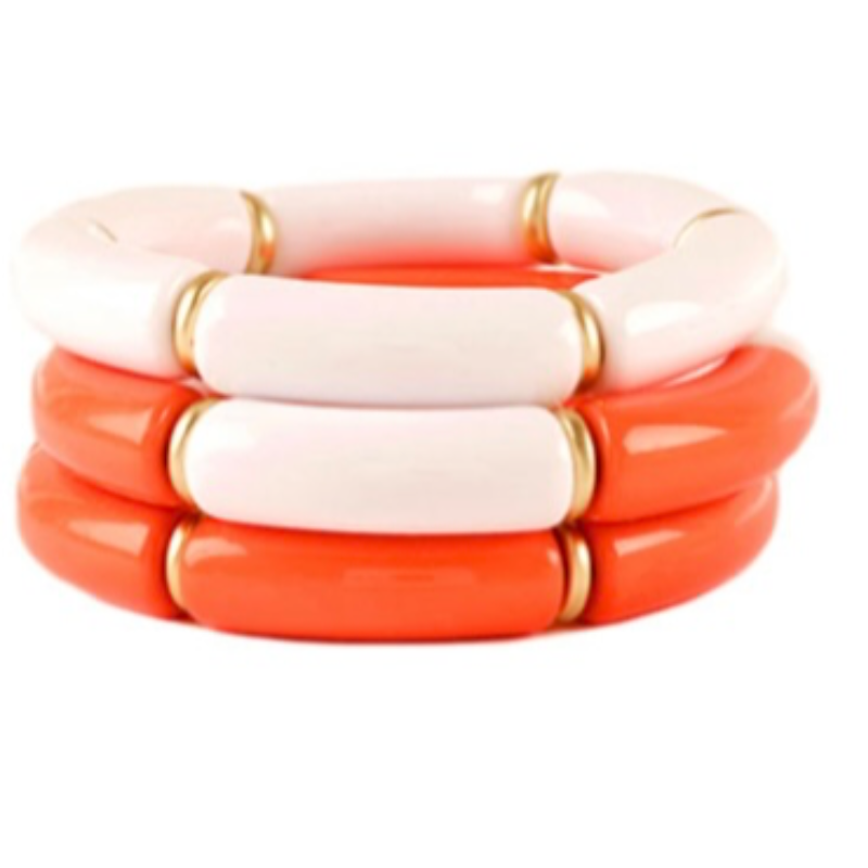 T98- White/Orange Chunky Tube Bracelet Main Image