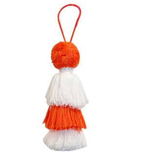 T136- 12” Orange & White "GAME DAY" Pompom Charm-