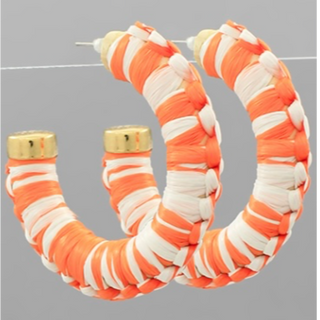 T145- 2” Orange & White Two-Tone Raffia Wrapped Hoops-