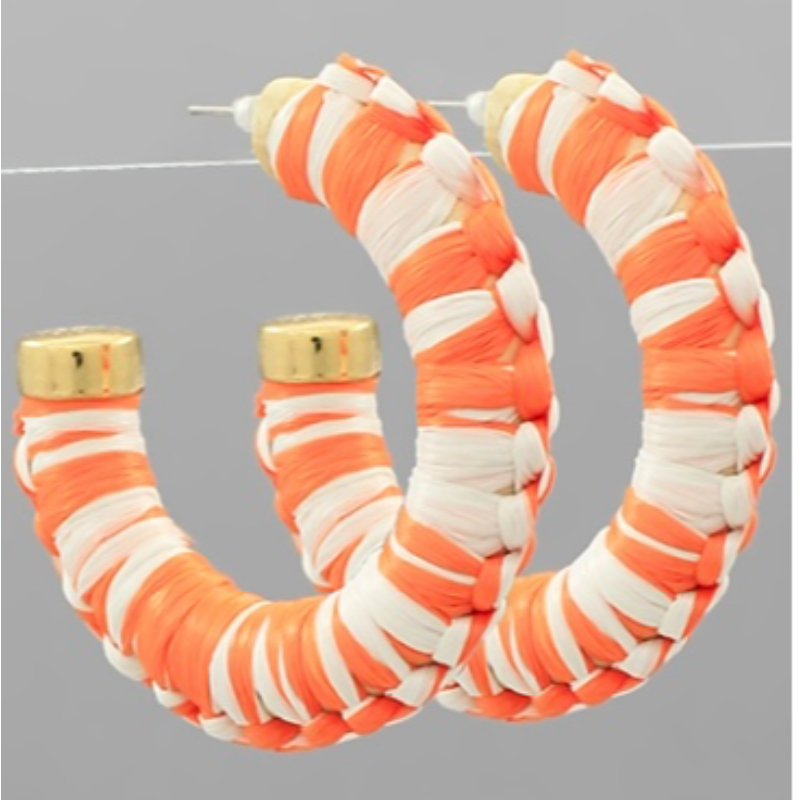 T145- 2” Orange & White Two-Tone Raffia Wrapped Hoops- Main Image