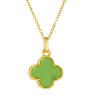 Q37-Lime Green Quatrafoil Pendant Necklace- 18K GOLD PLATED STAINLESS STEEL "FOUR-LEAF CLOVER" NECKLACE